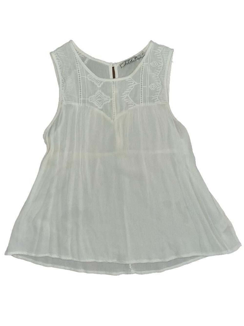 Chloe K Women's White Sleeveless Embroidered Tank Top with Button Back